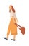 Modern cartoon female person. Woman character going for walk in park. Girl walking outdoor in skirt and blouse, trendy