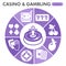 Modern casino Infographic design template. Gambling inphographic visualization with nine steps doughnut design on purple