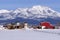 Modern Cattle Ranch Operation in Winter Mountains