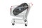 Modern CD Boombox with AM/FM Stereo Radio inside shopping cart, 3D rendering