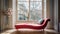 Modern Chaise Lounge In London: A Vibrant Red Chaise Lounge With Picture Window