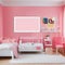 Modern Children\\\'s Bedroom with Pink Wall, Wall Art and Blank Canvas Concept Design for Interior Designers and Architects