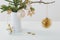 Modern Christmas sill life with snowman on white backgrou