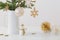Modern Christmas sill life  with snowman on white backgrou