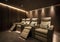 Modern cinema room detail. Very nice, clean lines characterize the interior of the slightly futuristic cinema room.