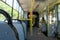 Modern city bus interior and seats. Public transport