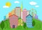 Modern city cardboard landscape. Paper color style urban city vector illustration.