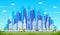 Modern city concept. Office buildings with street road traffic, urban downtown cityscape, city street panoramic view