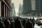 Modern City Crowd Heading to Work, generative ai