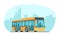 Modern city passenger bus against the background of an abstract cityscape. Vector illustration