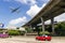 Modern city viaduct under blue sky