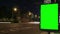 Modern citylight box with green screen under lanterns light