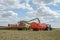 Modern claas combine harvester cutting crops