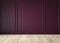 Modern classic purple, matte, blank wall, molding, empty interior with wall panels and wooden floor.