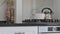 Modern classic white kitchen interior closeup panorama