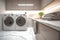 Modern cleanliness laundry room interior with sleek white marble flooring