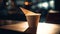 A modern coffee shop desk with defocused backgrounds and crockery generated by AI