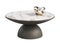 Modern coffee table with a hammered gray stacked aluminum base and a creamy taupe marble top. 3d render