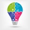 Modern colorful light bulb infographics. Business startup idea lamp concept with 4 options, parts, steps or processes