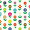 Modern colorful simple retro small flowers set of icons seamless pattern eps10