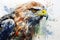 Modern colorful watercolor painting of a hawk, textured white paper background, vibrant paint splashes. Created with generative AI