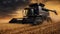 Modern Combine Harvester in Action, Harvesting Wheat from Farmer\\\'s Fields