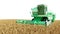 Modern combine harvester working on a wheat crop 3g render on white