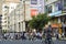 Modern commercial city street, urban shopping street with crowded people, street view of China