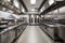 modern commercial kitchen with ovens, ranges, and mixers in stainless steel