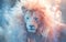 Modern composition of a lion in pastel colors. Blurred background.