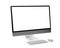 Modern computer with blank monitor screen and peripherals on white background