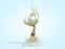 Modern concept award gold braided tree goblet with a large pearl 3d render on blue gradient