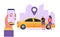 Modern concept family rent car, carsharing service any location city. Cute couple uses mobile application on phone