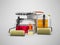 Modern concept paintwork materials with rollers and brushes for repair 3d render on gray background with shadow