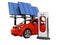 Modern concept red electro car at electric refueling with solar