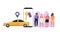Modern concept rent car, carsharing service any location city. People uses mobile application on phone. Vector illustration in