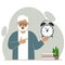 Modern concept of time management illustration. A screaming grandfather holds an alarm clock in his hand and the second