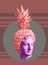 Modern conceptual art poster with ancient statue of bust and pineapple. Collage of contemporary art.