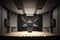 modern concert hall, with sleek audio speaker on stage and minimalist design