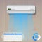 Modern conditioner with cold air flow at home vector illustration, advertisement banner template or background.