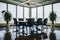 Modern conference room with ample natural light and sleek, minimalist decor