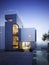 Modern construction with blueprint design accents