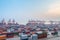 Modern container terminal at dusk