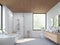 Modern contemporary loft bathroom with nature view 3d render