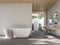 Modern contemporary loft bathroom with outdoor shower 3d render