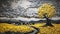 Modern And Contemporary Paper Art: Vibrant Tree Field In Yellow And Gray