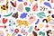 Modern contemporary seamless pattern with animals, flowers and leaves, geometrical shapes. Abstract trendy endless