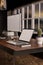 Modern contemporary vintage home workspace interior with laptop