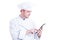 Modern cook or chef using a wireless tablet pc