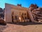 A modern copy of the entrance of the ancient Temple of Ramses II in the South Sinai Desert near Sharm El Sheikh Egypt. Four